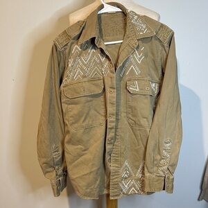 Ralph Lauren Beige button down with Subtle hand beaded design sz L